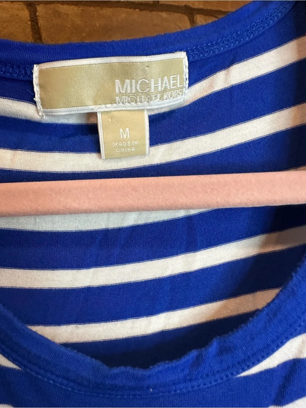 Michael Kors Blue and White Striped Scoop-Neck Top